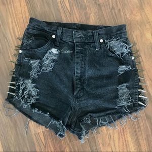 High rise vintage distressed studded shorts